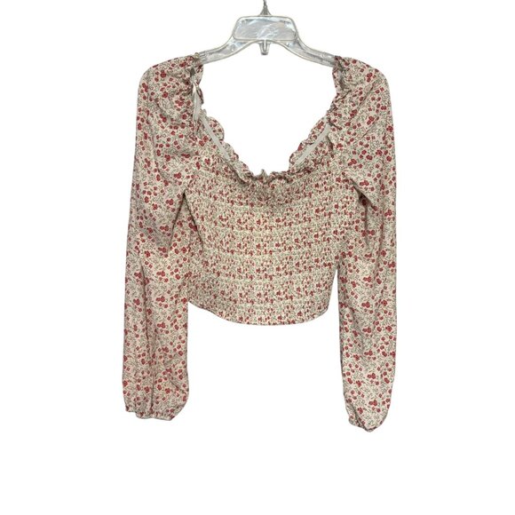 One Clothing Floral Ruffle Smocked Crop Top With Balloon Sleeves & Tie Front XL - Picture 3 of 8